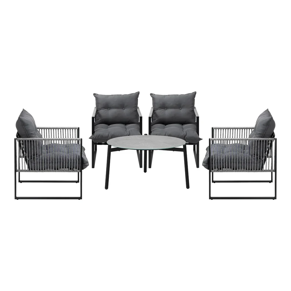 5PCS Outdoor Patio Set Grey 70cm Table Cushioned Armchairs - Image 3