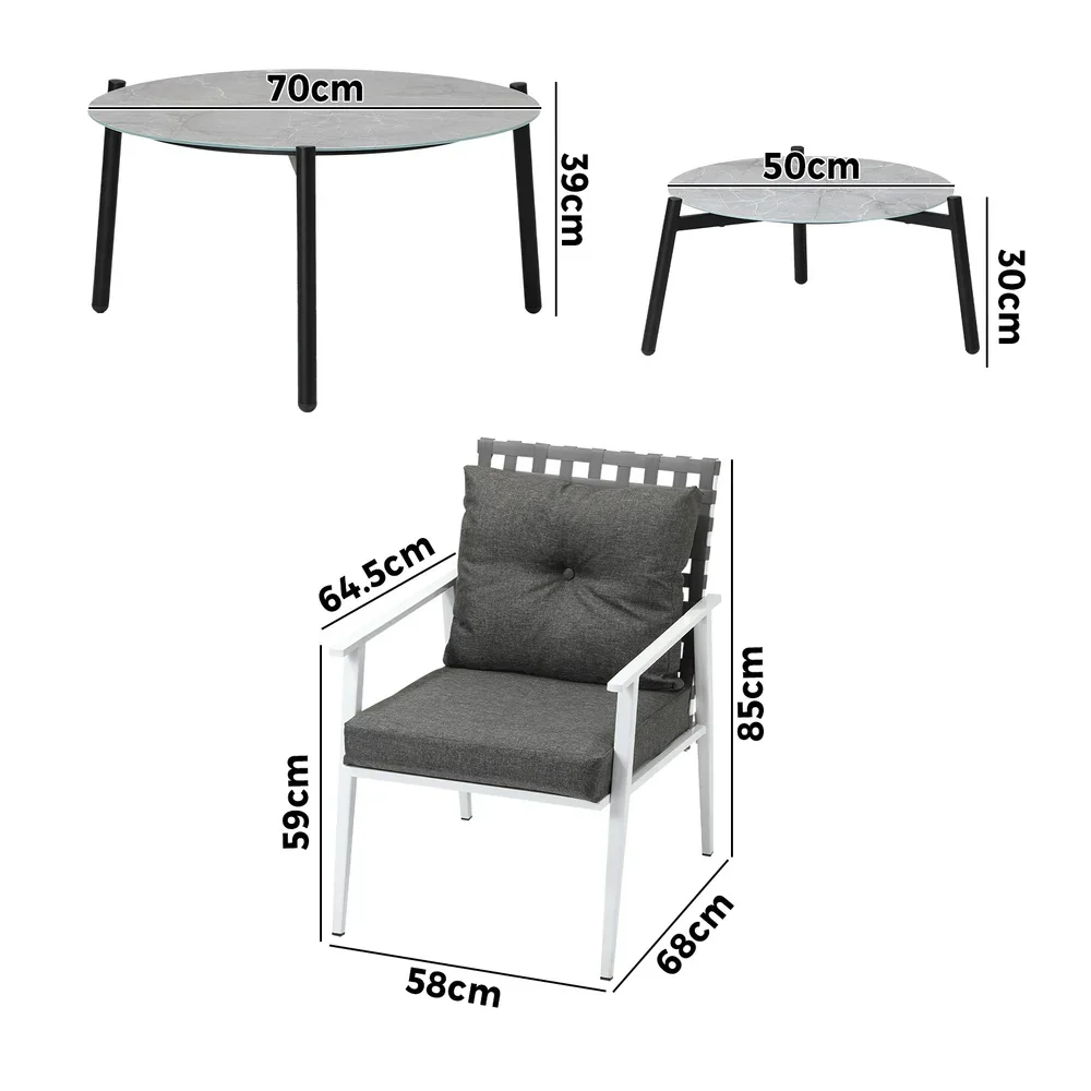 6pc Outdoor Patio Set Grey Round Table 4pc Rattan White Chairs - Image 5