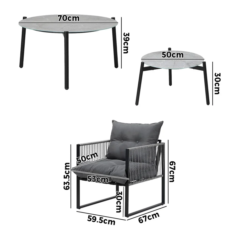 6PCS Outdoor Patio Set Grey Coffee Table Set Lounge Chairs - Image 6