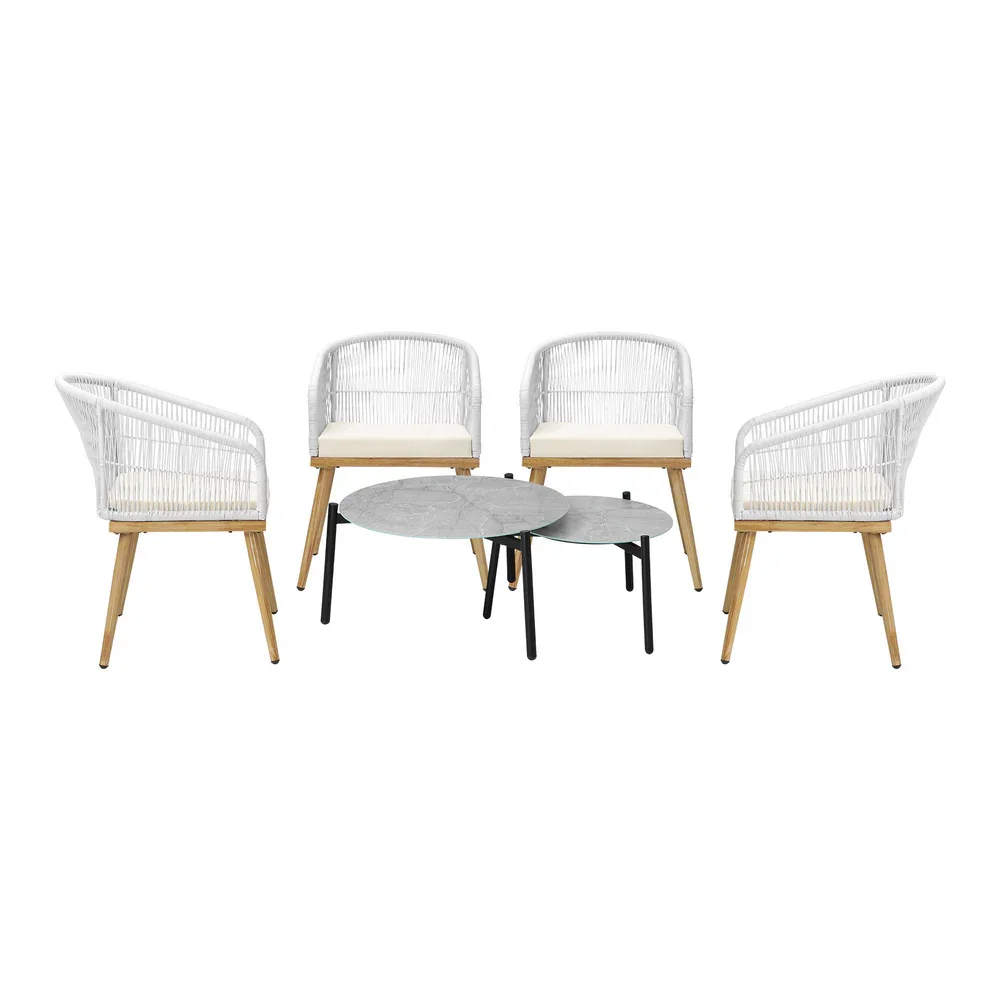 6PC Outdoor Patio Set Grey Table Sets Polyester Chair Rope - Image 3
