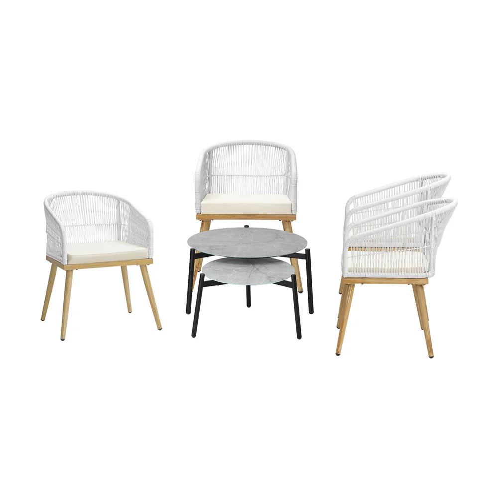 6PC Outdoor Patio Set Grey Table Sets Polyester Chair Rope - Image 5