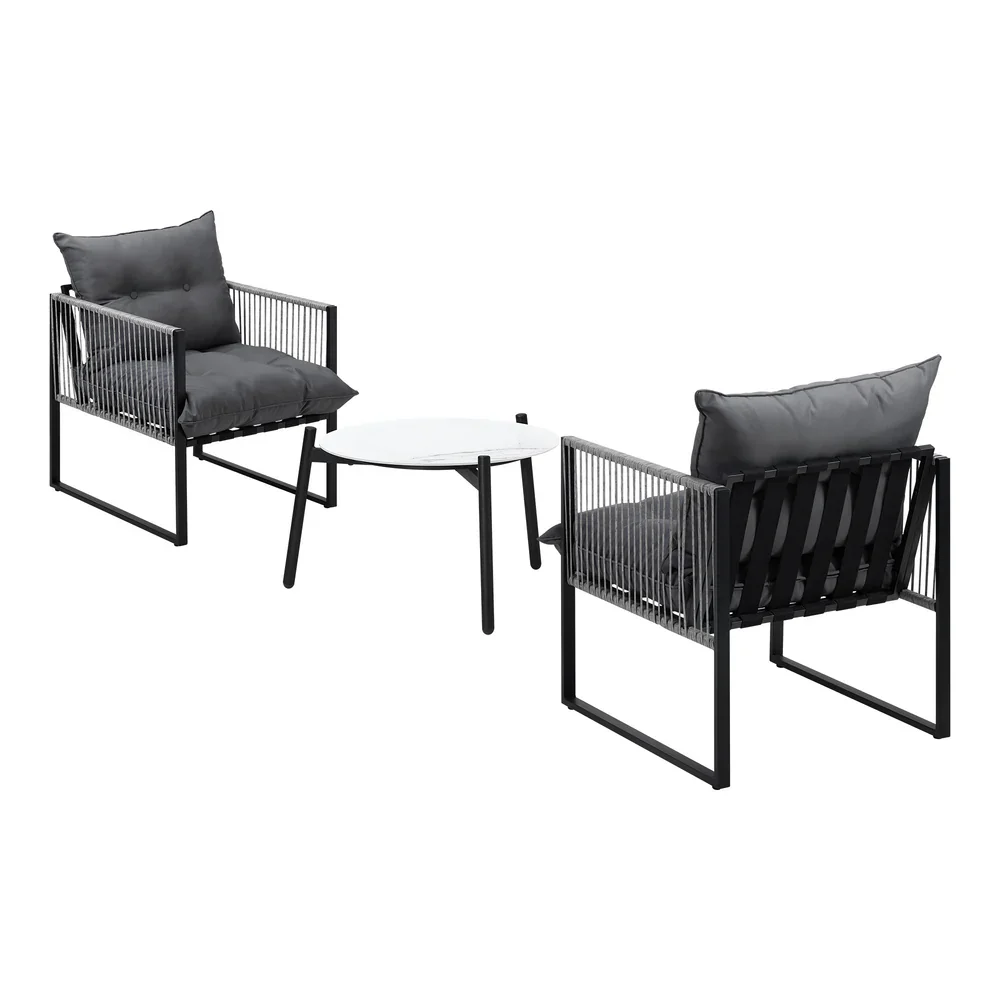 3PCS Outdoor Patio Set 50cm White Table Cushioned Armchairs - Image 7