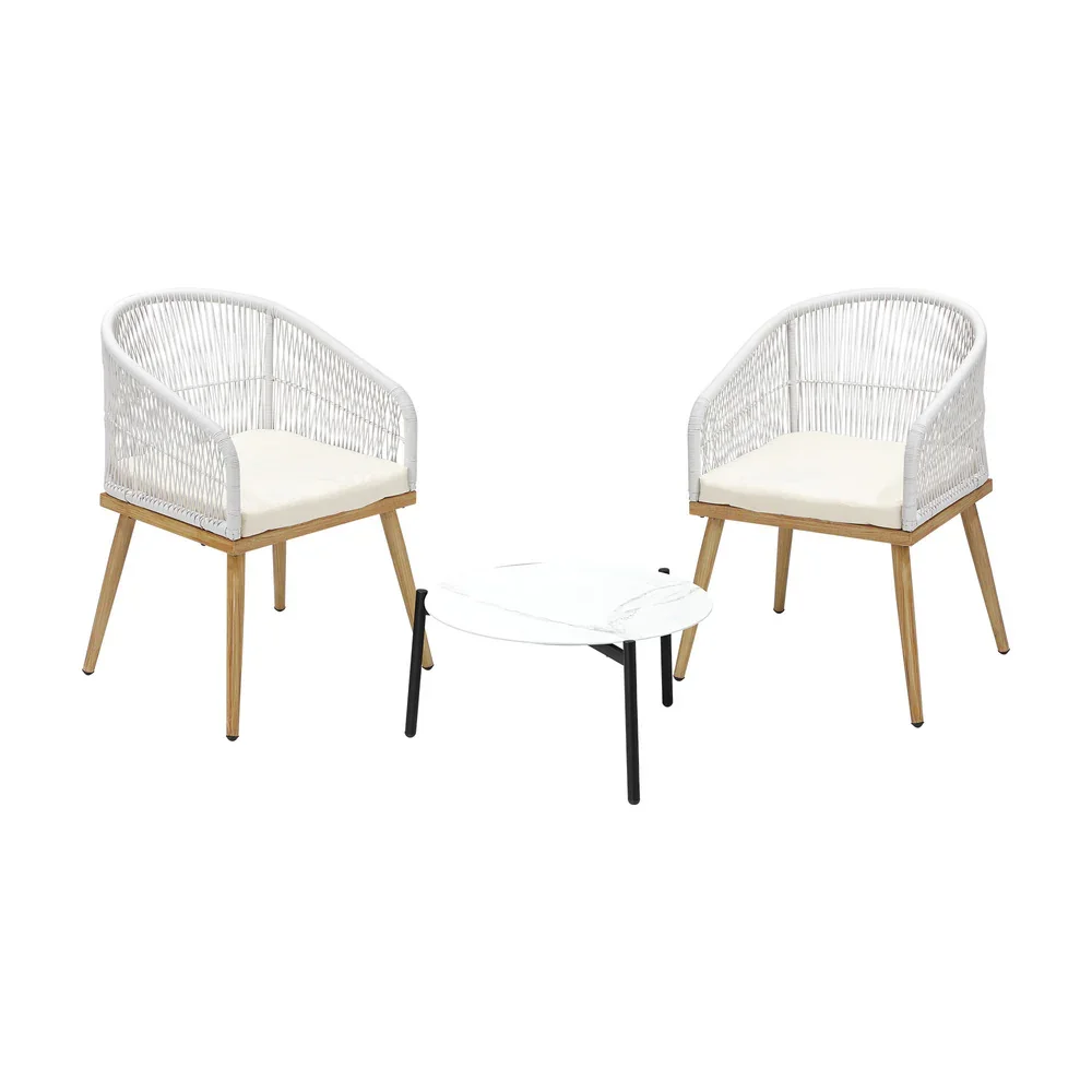 3pcs Outdoor Patio Set 50cm Table Beige and Natural Chairs - Image 4
