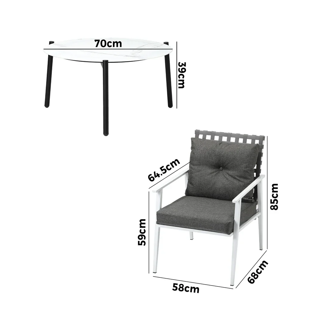5PC Outdoor Lounge Sets 70CM White Round Table Rattan Chairs - Image 4