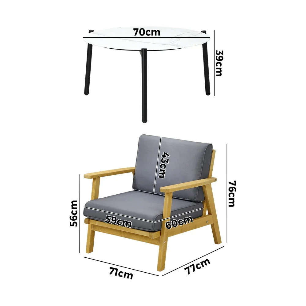 2 Seater Outdoor Lounge Set 70cm White Coffee Side Table - Image 3