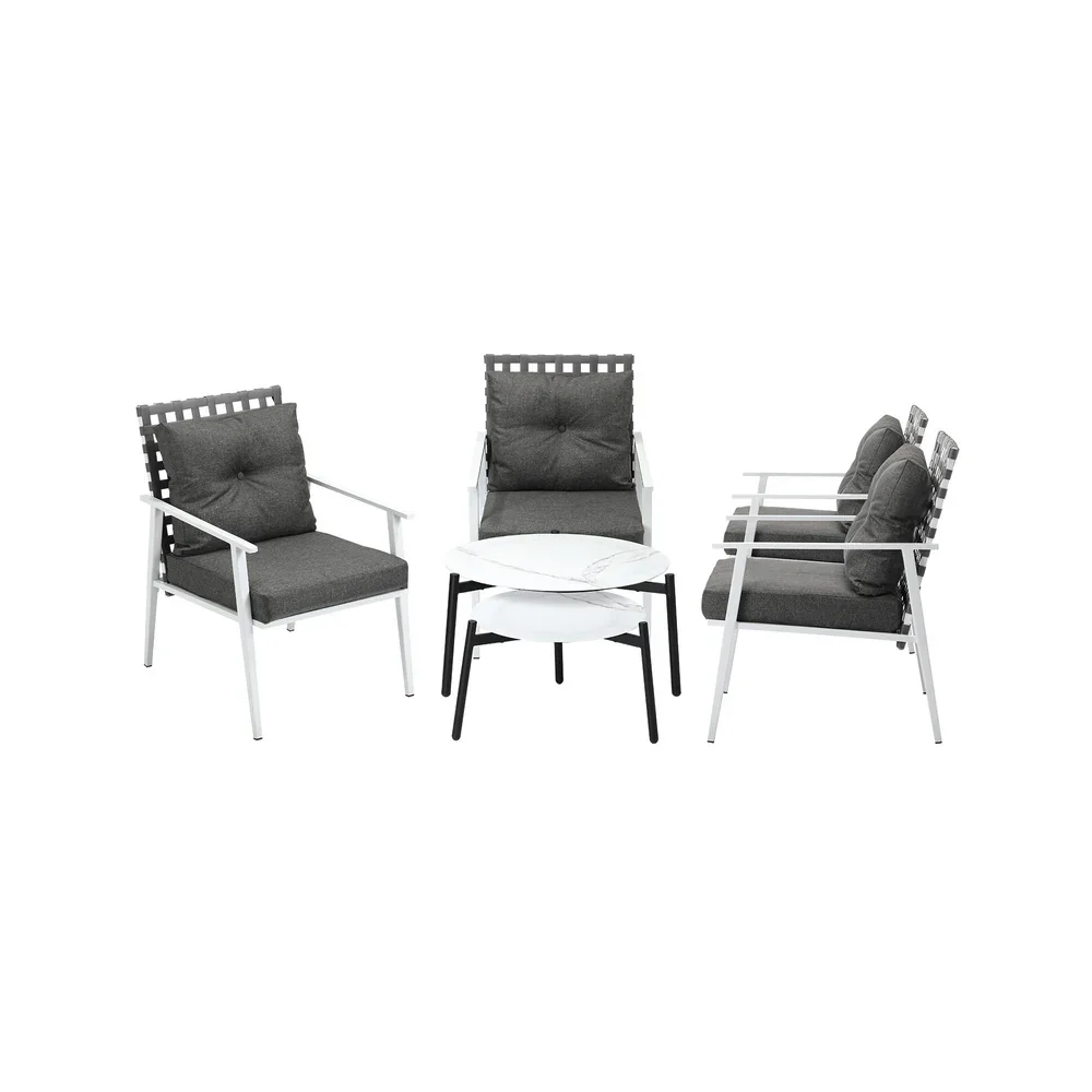 6pc Outdoor Lounge Sets White Round Tables 4pc Rattan Chairs - Image 2
