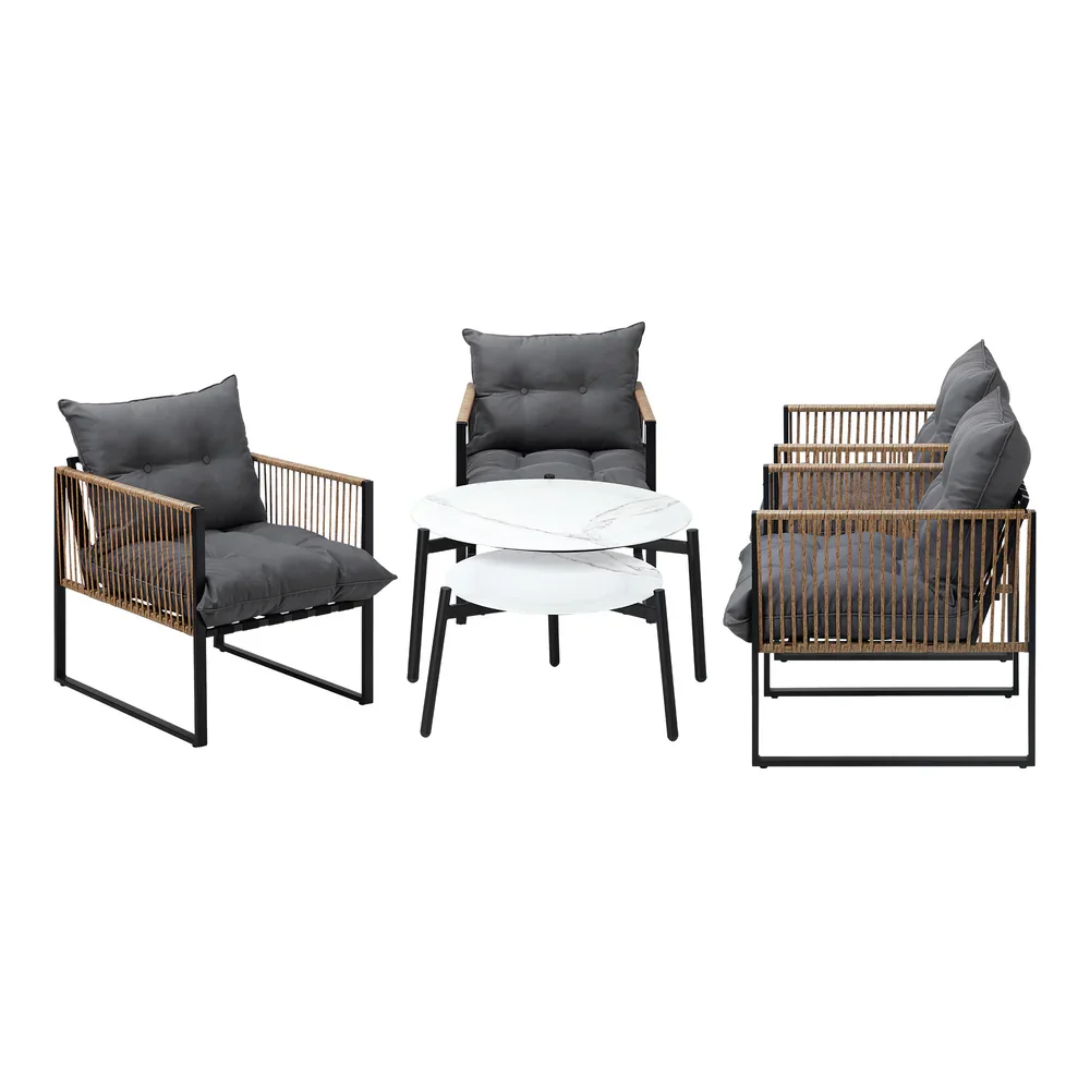 6PCS Outdoor Patio Set White Coffee Table Set Rattan Chairs - Image 6