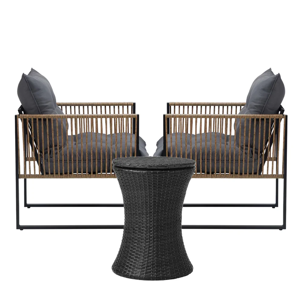 Outdoor Patio Set Ice Bucket Black Table Rattan Bistro Set 3pcs - Image 2