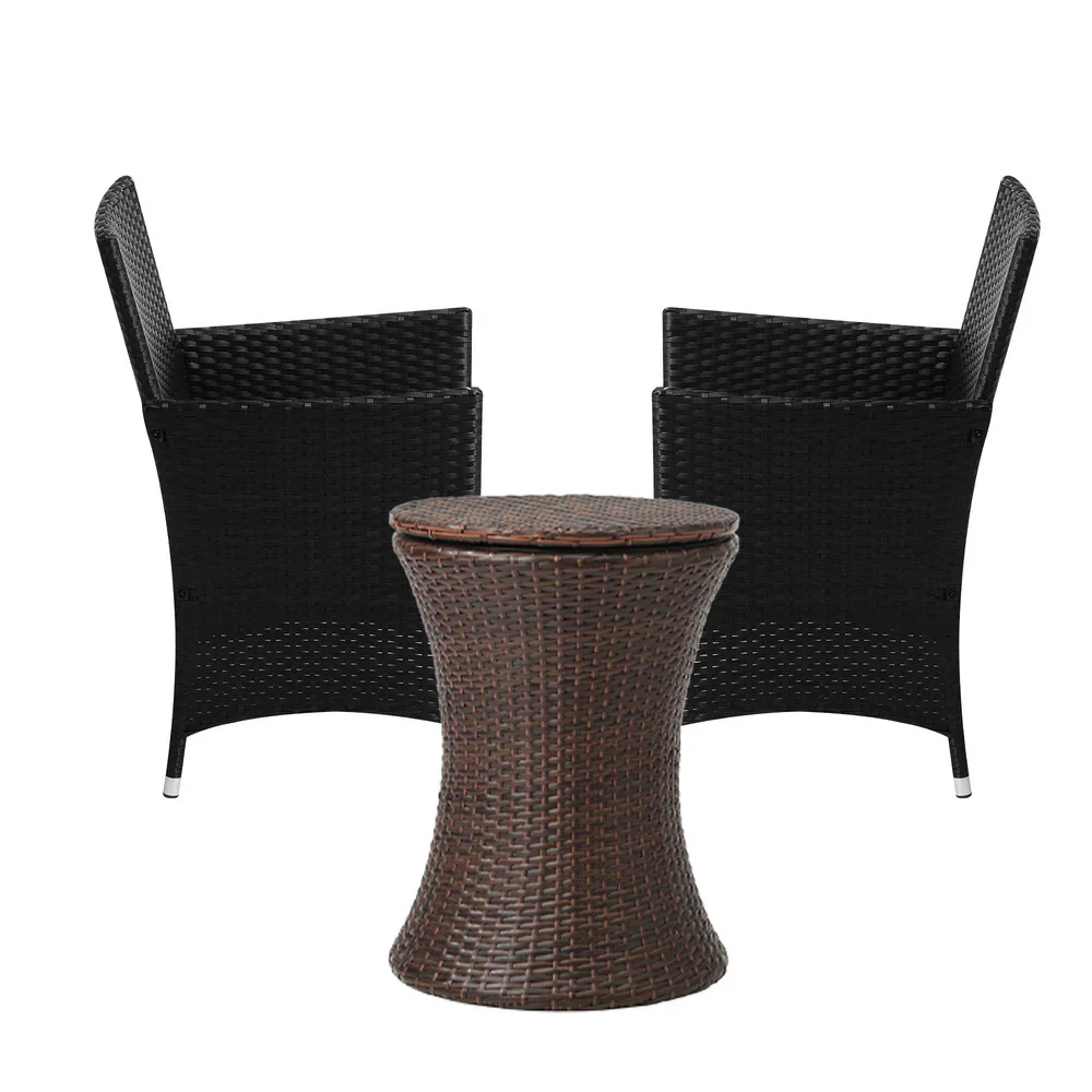 Outdoor Patio Set Ice Bucket Table Brown Bistro Setting 3pcs - Image 2