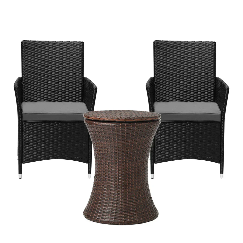 Outdoor Patio Set Ice Bucket Table Brown Bistro Setting 3pcs - Image 5