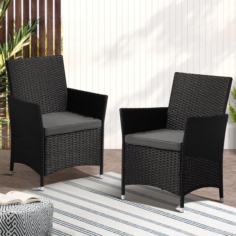 2X Outdoor Patio Chairs Rattan Black - Image 5