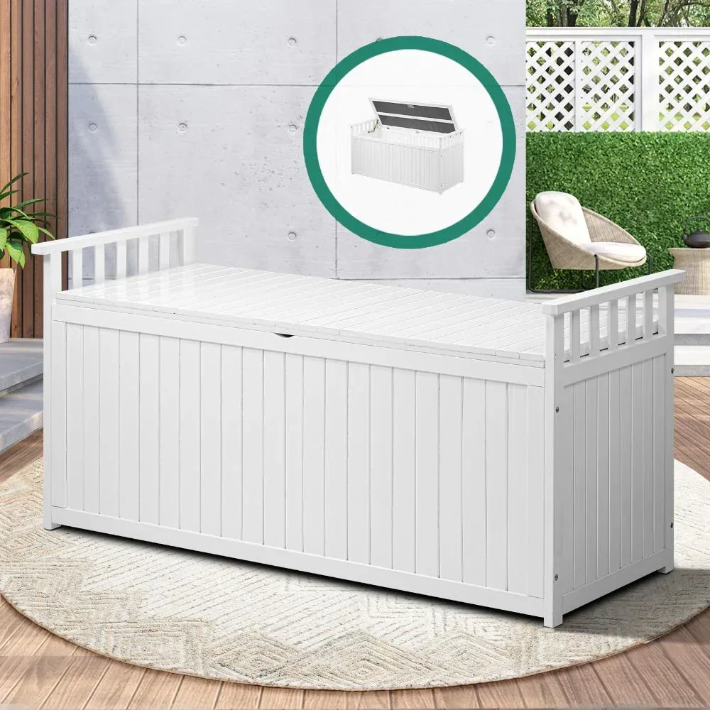 Outdoor Storage Box Garden Bench Wooden 500L White - Image 2