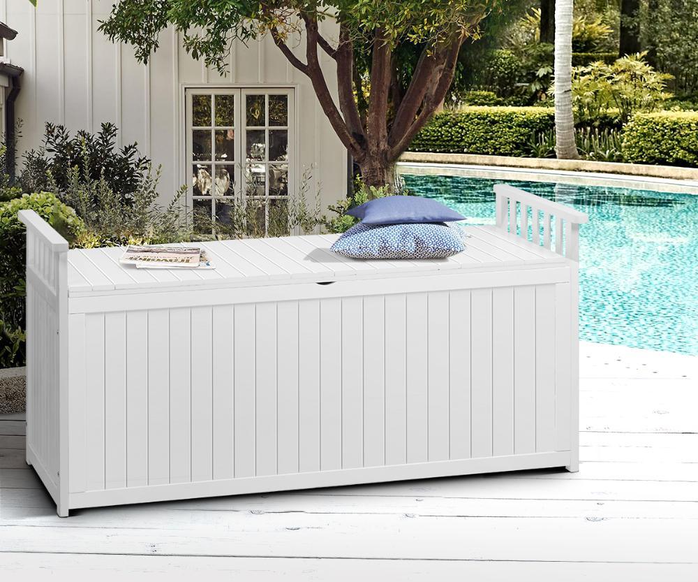 Outdoor Storage Box Garden Bench Wooden 500L White - Image 3