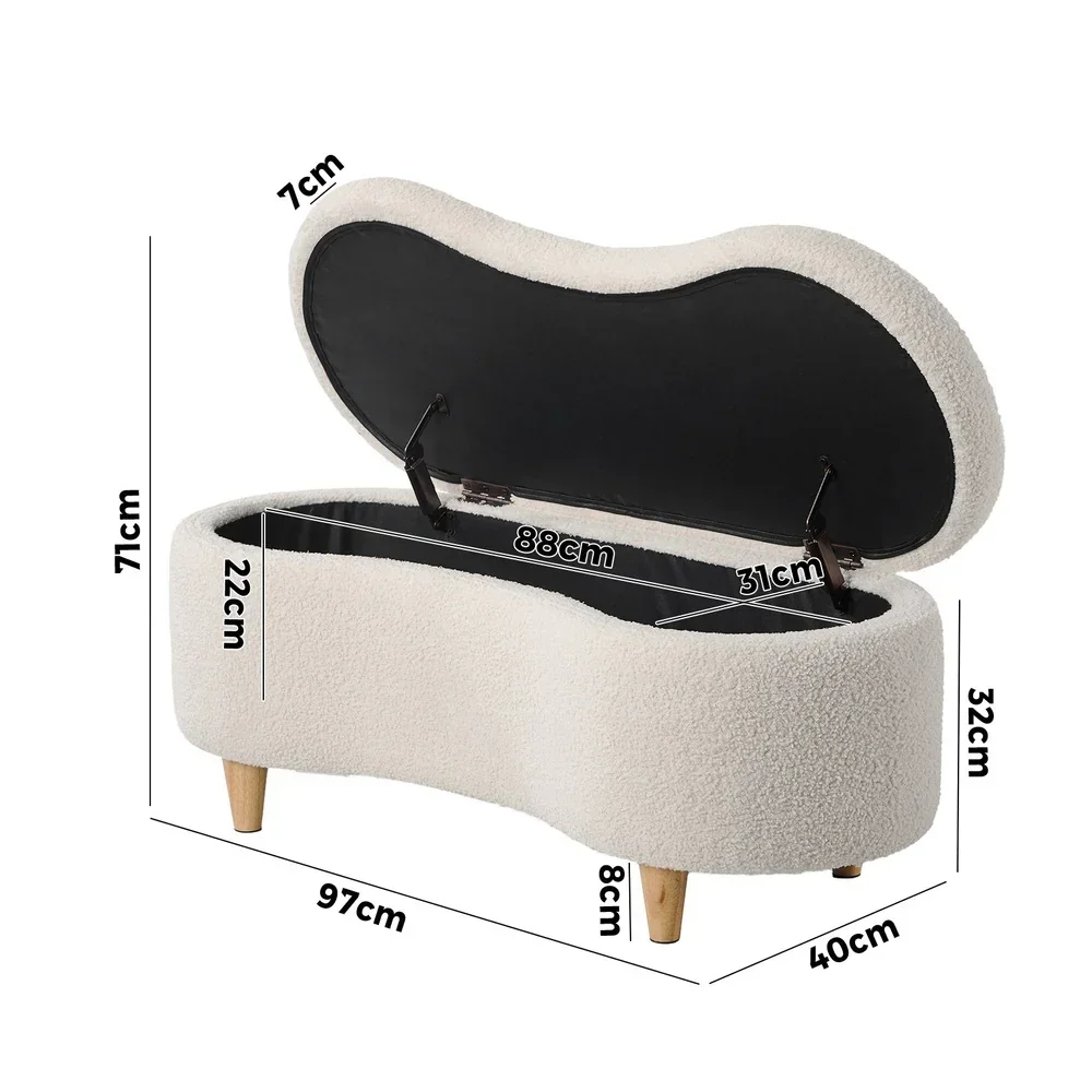 Storage Ottoman Cashew Foot Stool Teddy Boucle Chest Bench - Image 9