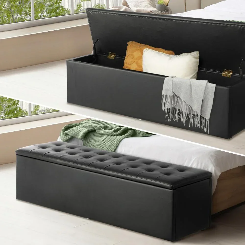 Storage Ottoman XL PU Leather Black - Image 2