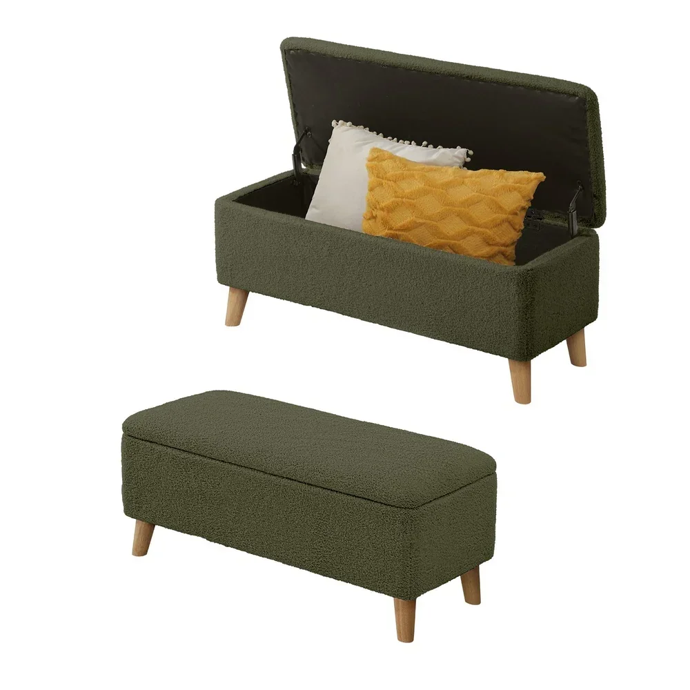 Storage Ottoman Blanket Box Chest Toy Foot Stool Sherpa Green - Image 3