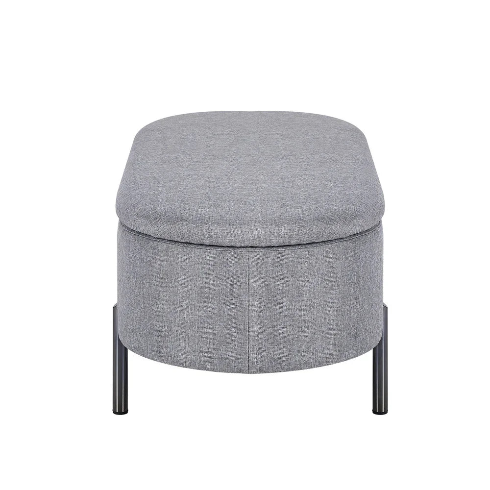 Storage Ottoman Bench Oval Blanket Linen Grey - Image 3