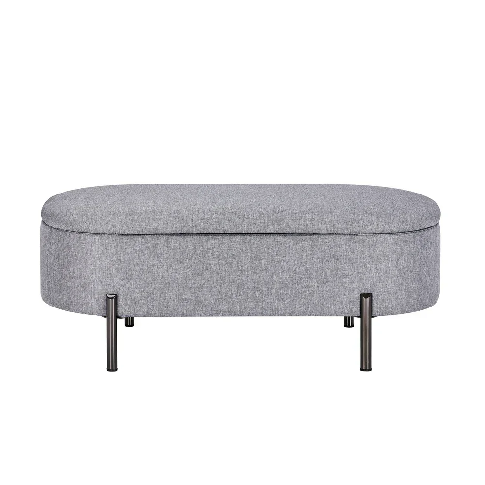 Storage Ottoman Bench Oval Blanket Linen Grey - Image 4