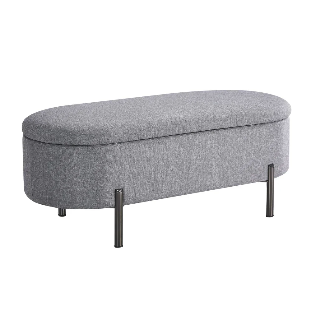 Storage Ottoman Bench Oval Blanket Linen Grey - Image 9