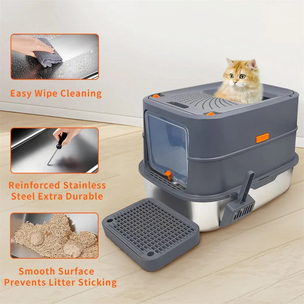 Jumbo Stainless Steel Cat Litter Box for Multi-Cats Large Toilet Box with Removable Lid - Image 4