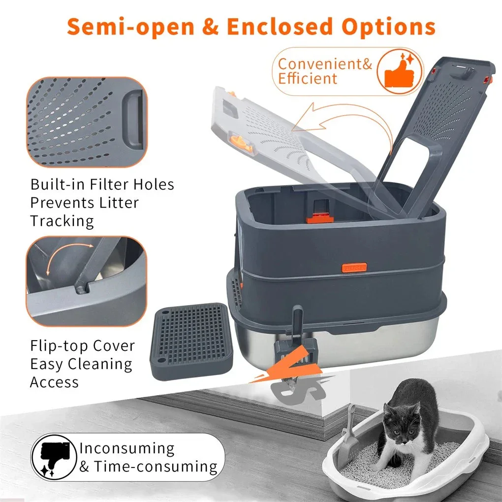 Jumbo Stainless Steel Cat Litter Box for Multi-Cats Large Toilet Box with Removable Lid - Image 5
