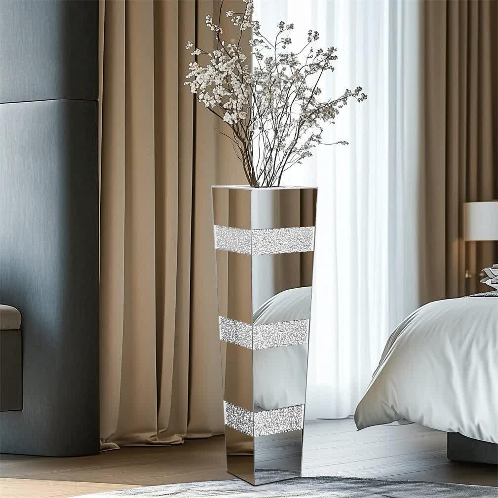 Silver Crushed Diamond Flower Vase with Mirrored Glass for Elegant Home Decoration - Image 2
