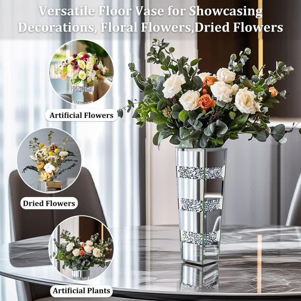 Silver Diamond Inlaid Table Vase, Modern Decorative Centerpiece for Home - Image 5