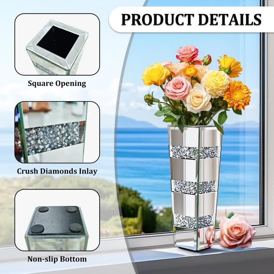 Silver Diamond Inlaid Table Vase, Modern Decorative Centerpiece for Home - Image 6