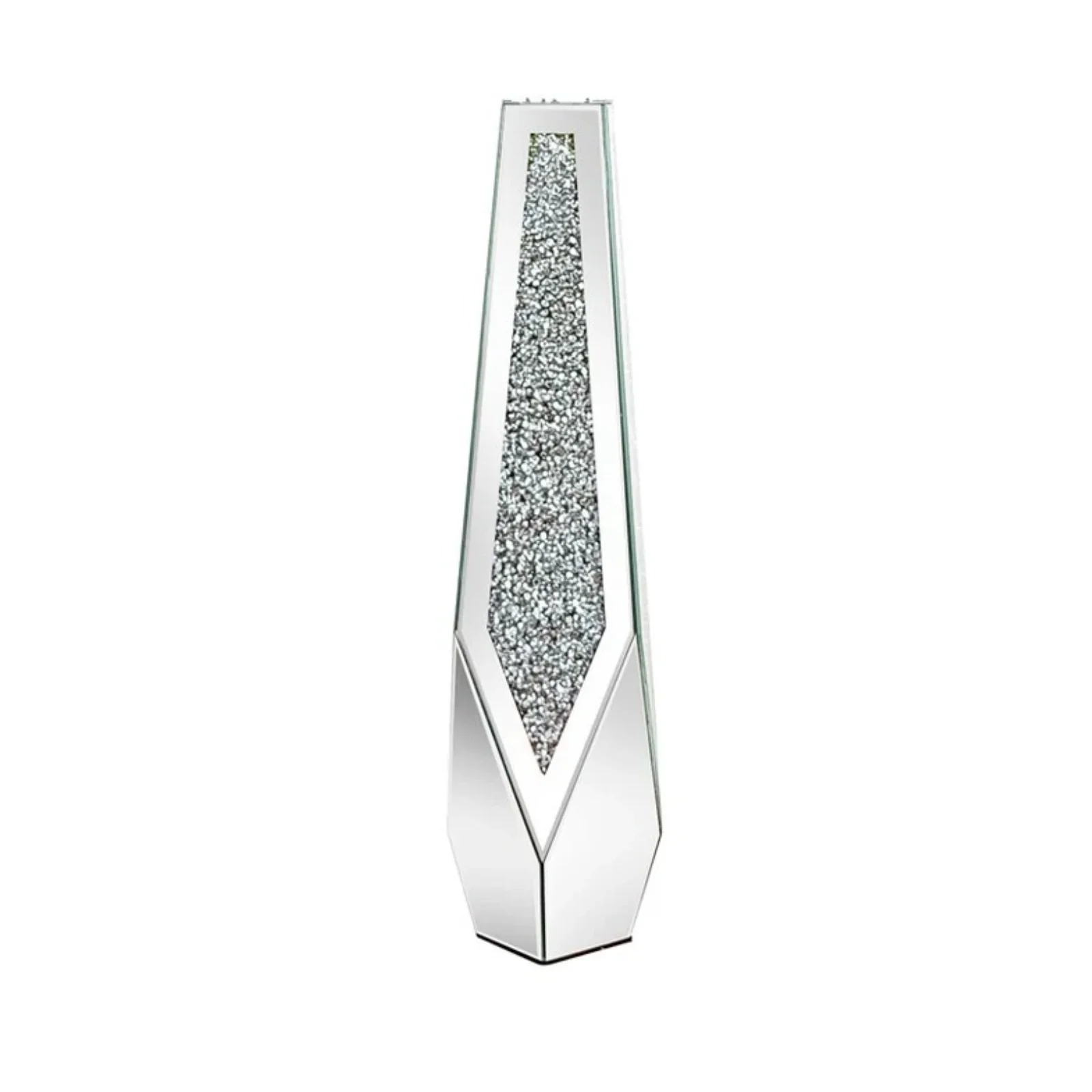 Silver Sparkling Diamond Floor Vase with Glass Inlay for Modern Living Room Decoration