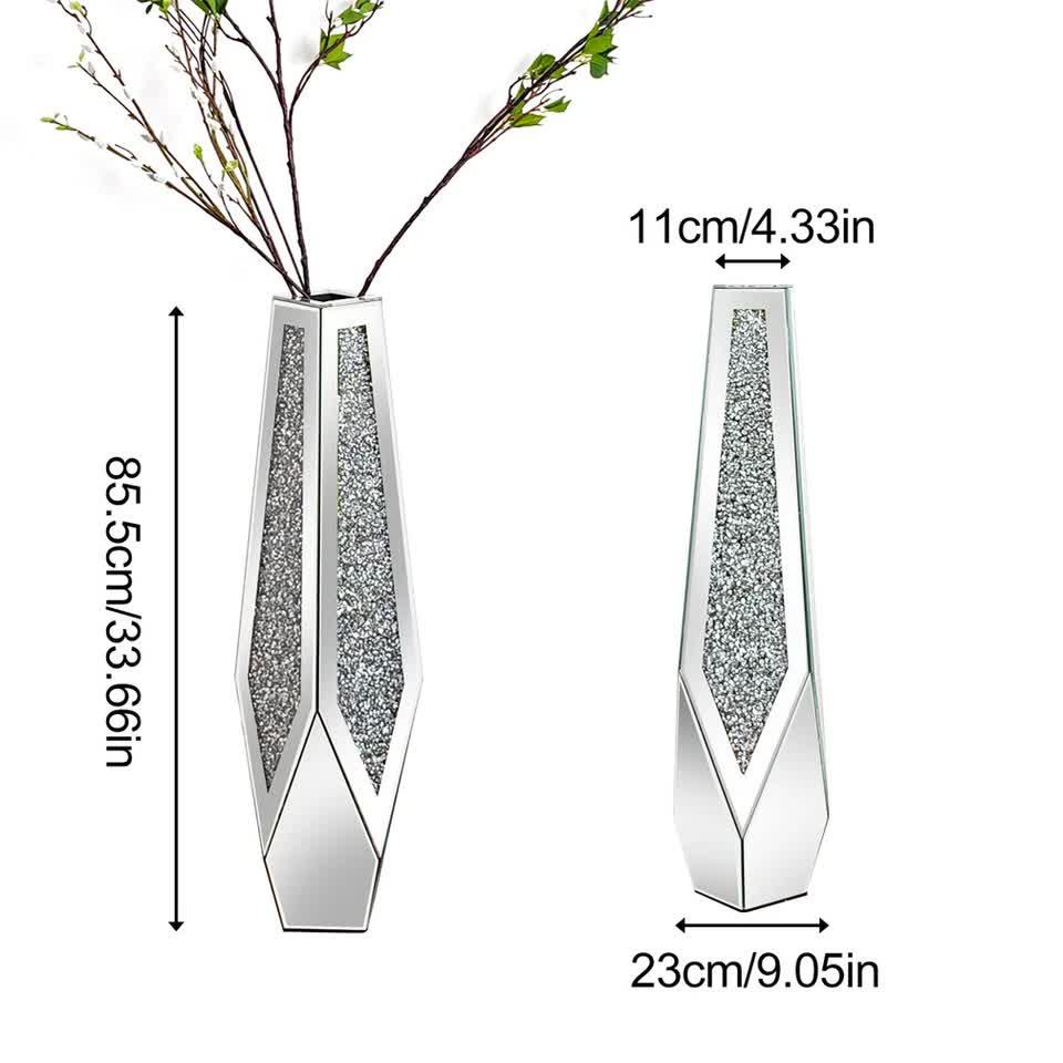 Silver Sparkling Diamond Floor Vase with Glass Inlay for Modern Living Room Decoration - Image 4