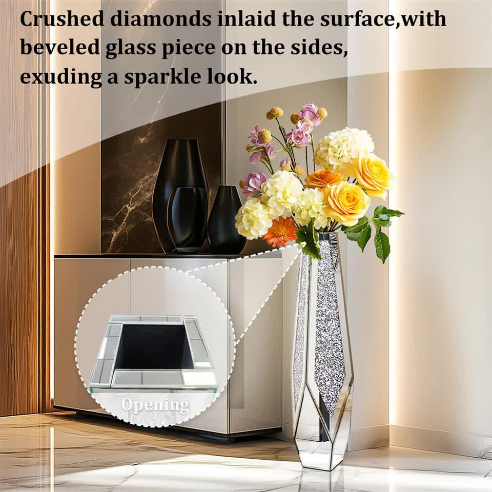 Silver Sparkling Diamond Floor Vase with Glass Inlay for Modern Living Room Decoration - Image 7