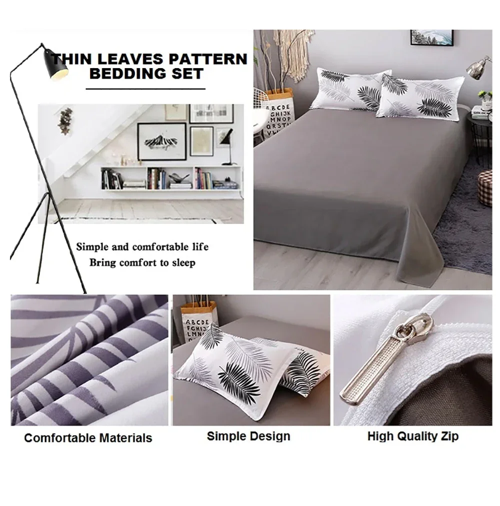 Palm Leaves Pattern Aloe Cotton Flat Sheet Quilt Cover Pillowcases 4pcs Bedding Set (King) - Image 5