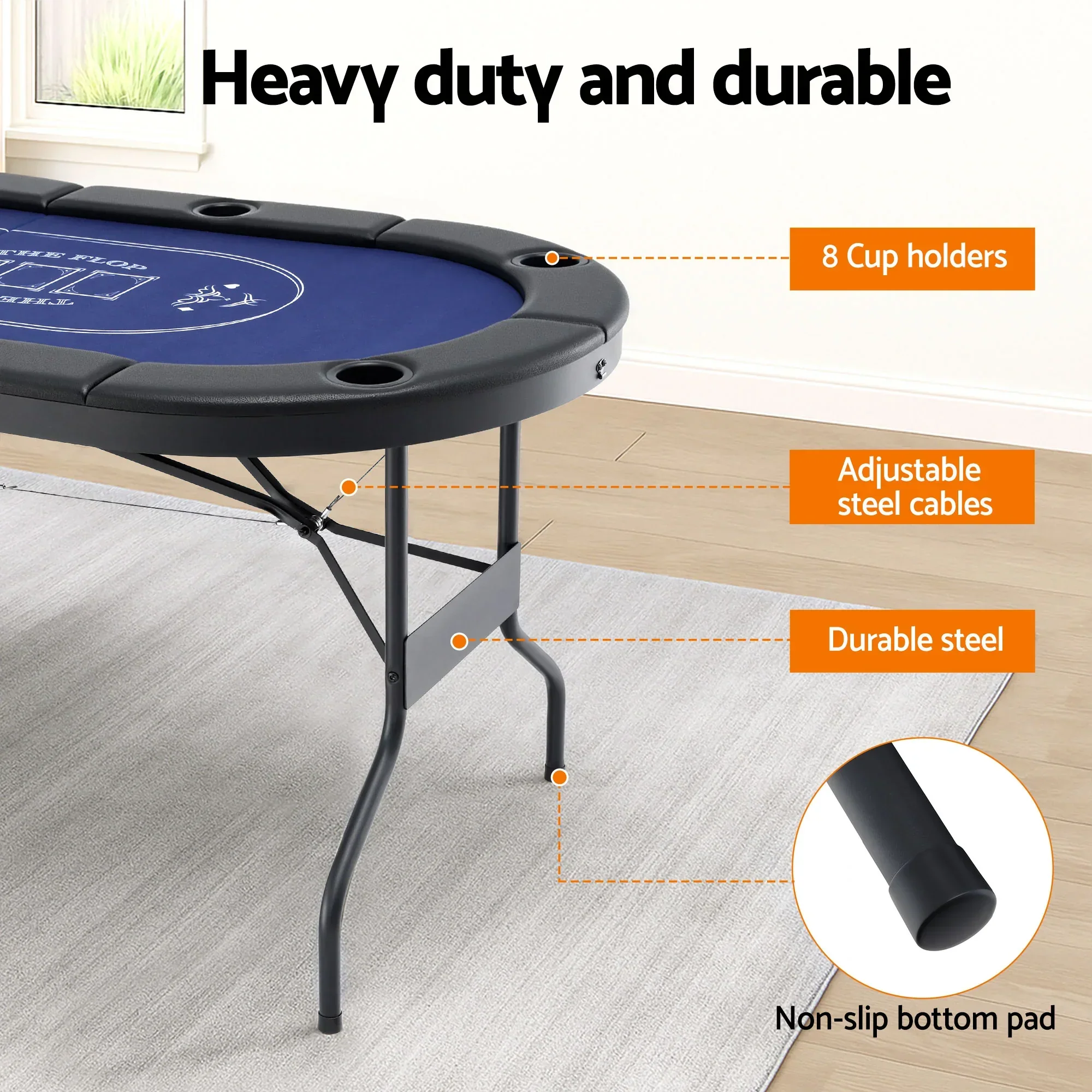 Poker Table Top Folding Poker Table 8 Player 183cm - Image 2