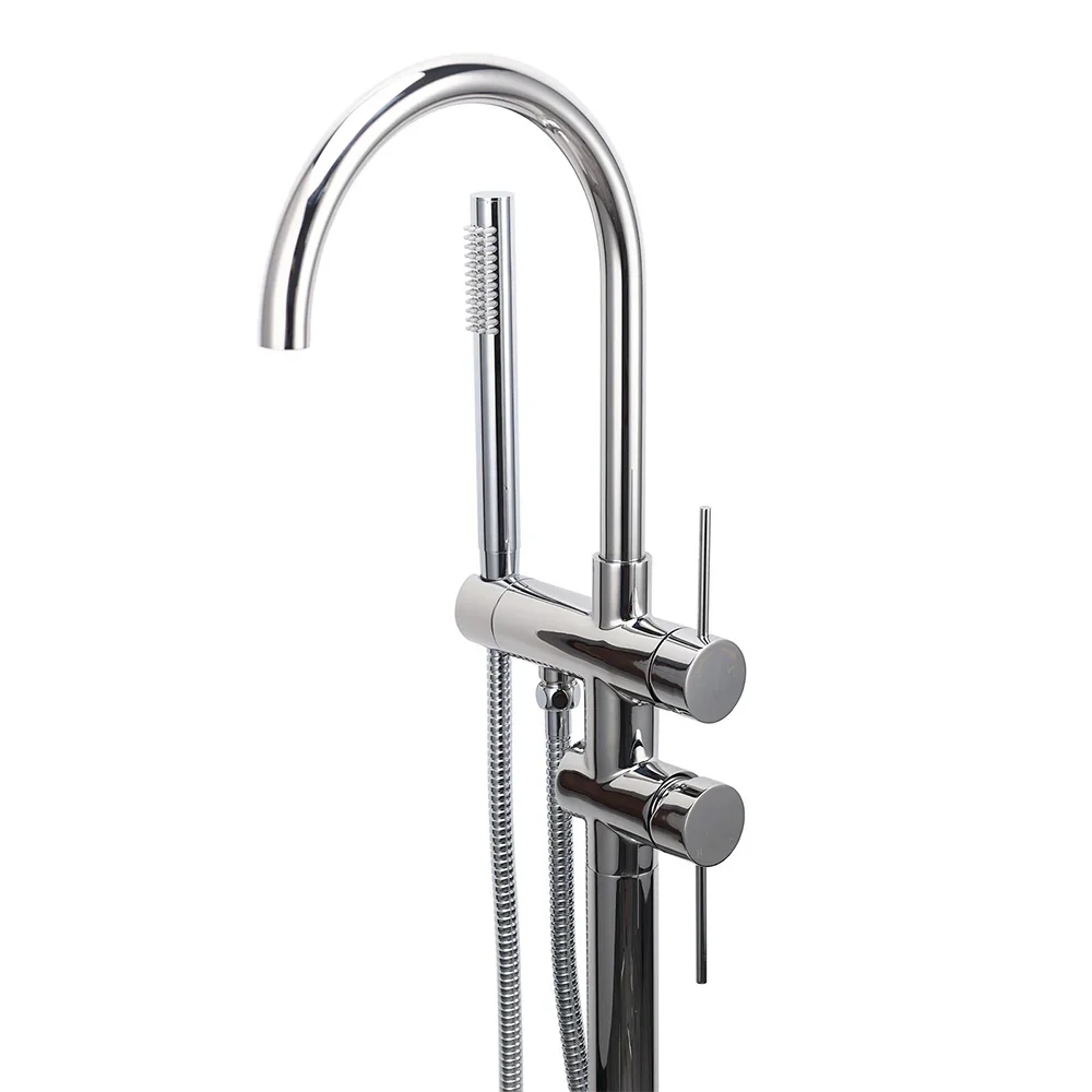Polished Chrome Bathtub Filler Free Standing Mixer Faucet Tap Spout Handset WELS - Image 3