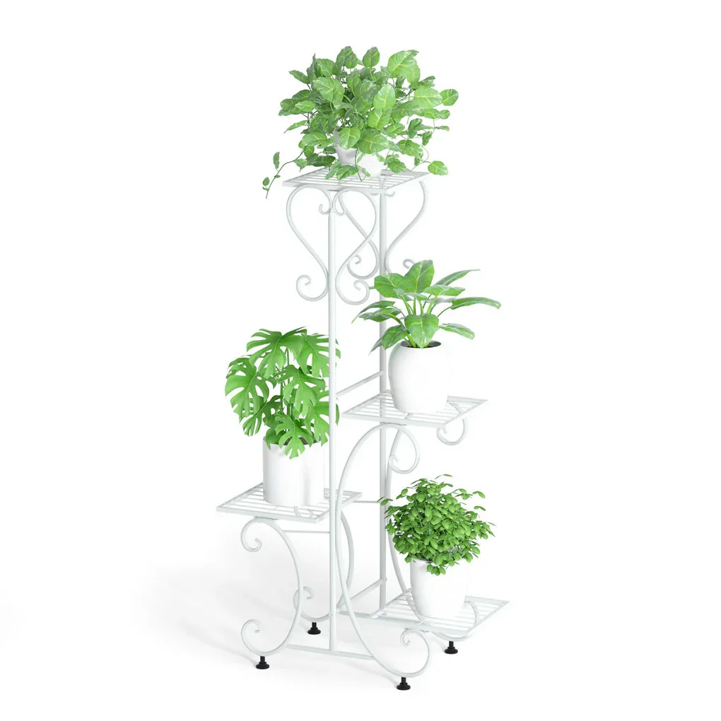 White Practical Plant Stand Wrought Iron Flower Pot Holder Corner Plant Shelf Organize - Image 2