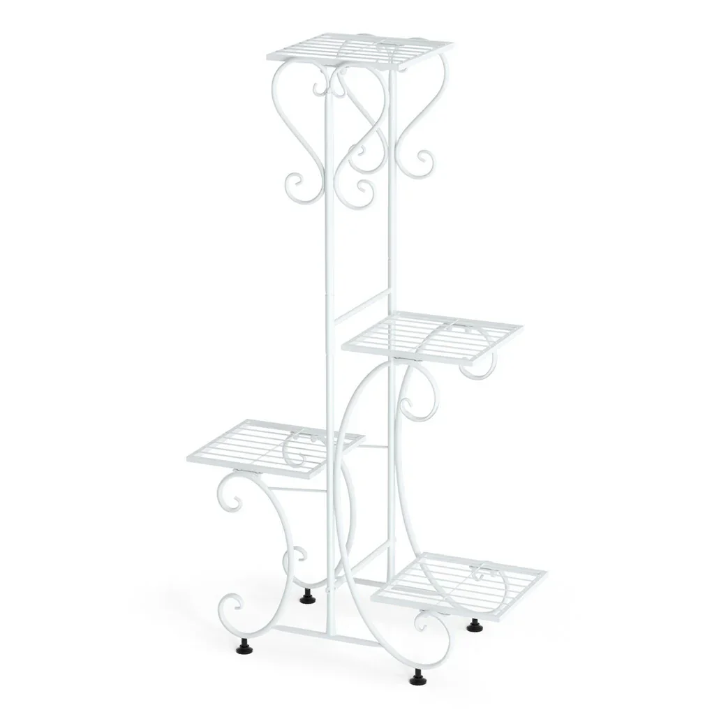 White Practical Plant Stand Wrought Iron Flower Pot Holder Corner Plant Shelf Organize - Image 3