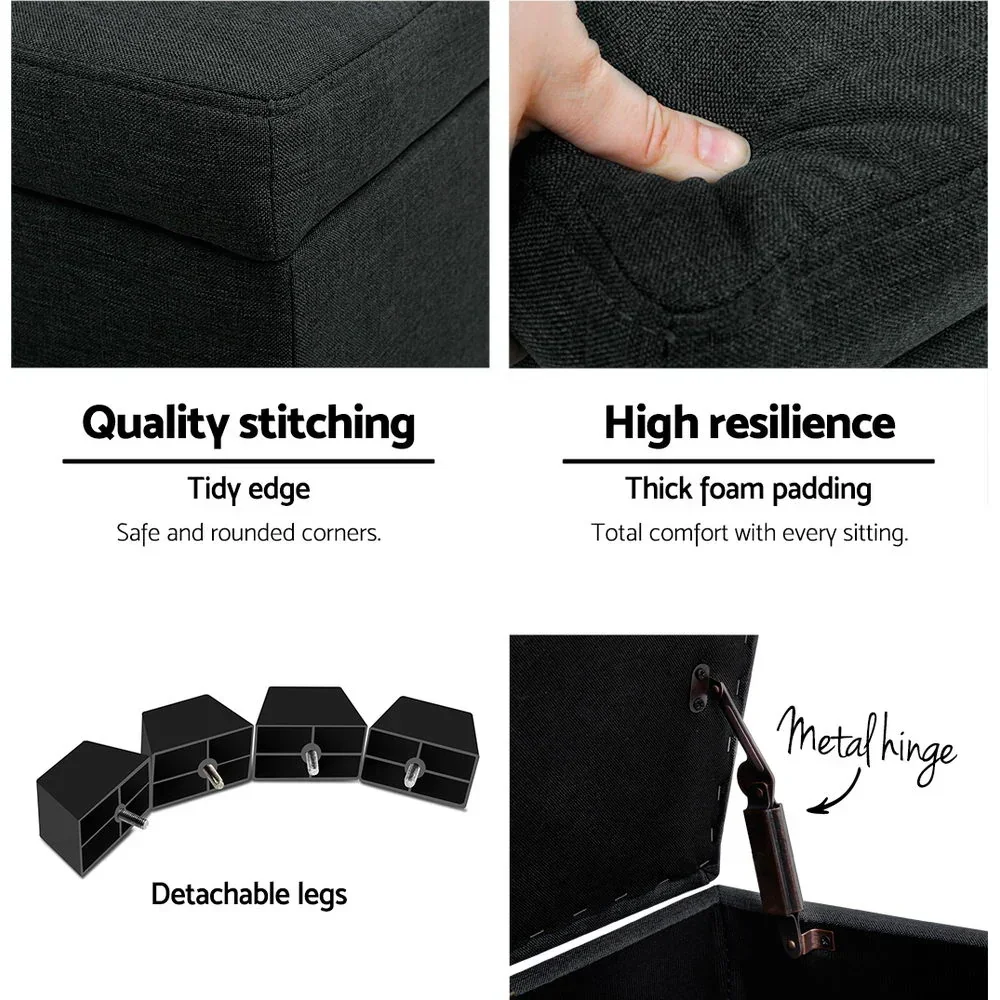Storage Ottoman Blanket Box 97cm Linen Charcoal - Image 6