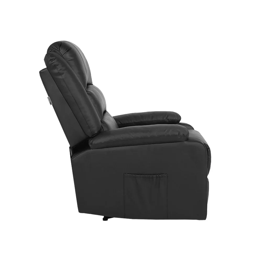 Recliner Chair Armchair with Side Pocket Leather Black - Image 7