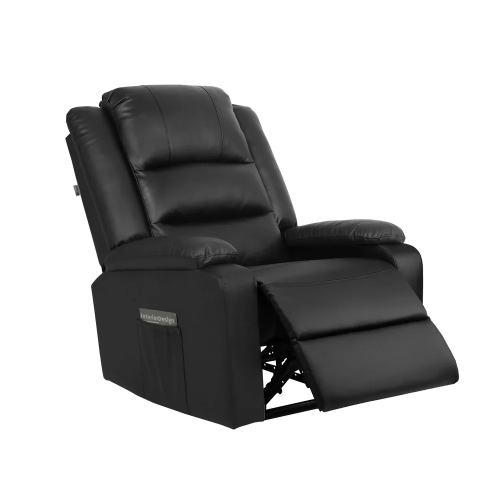 Recliner Chair Armchair with Side Pocket Leather Black - Image 8