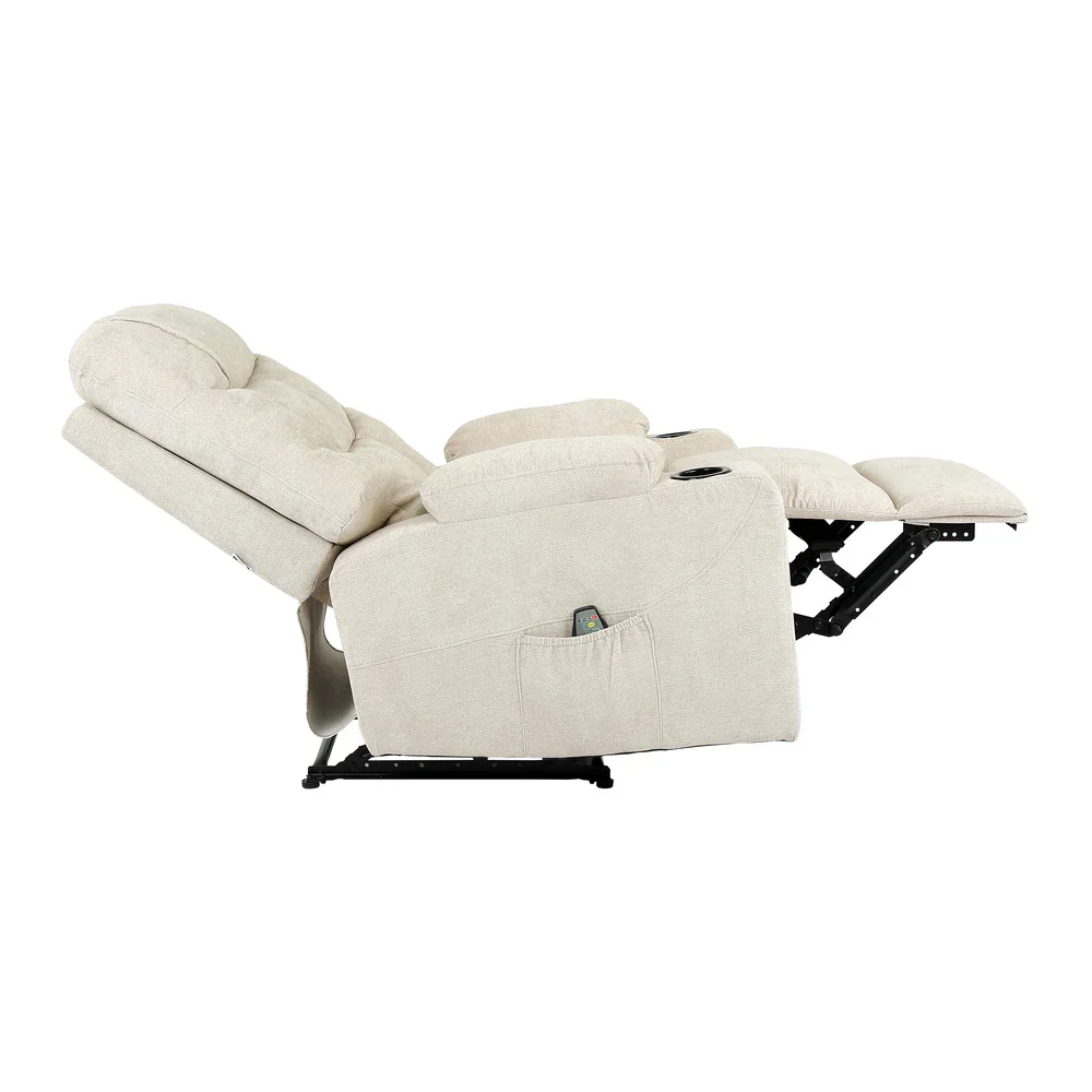 Recliner Chair Electric Massage Chairs Heated Polyester Beige - Image 3