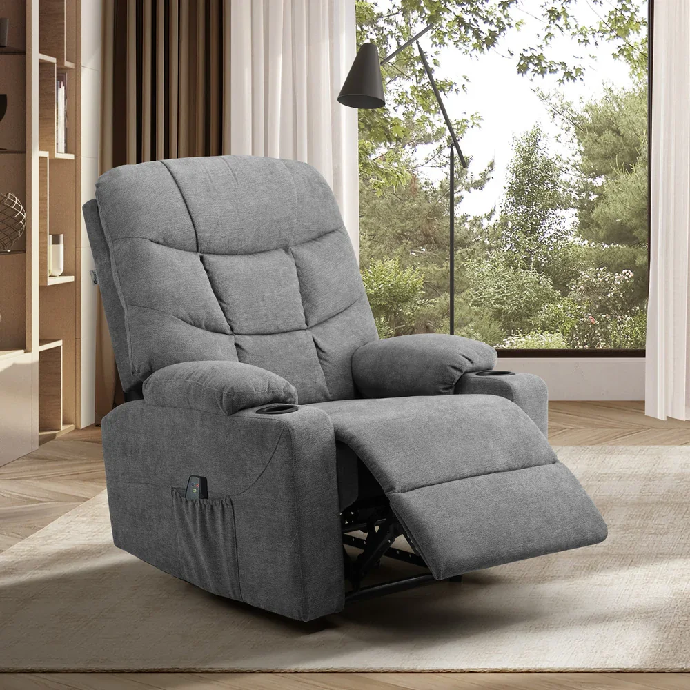 Recliner Chair Electric Massage Chairs Heated Polyester Grey - Image 6