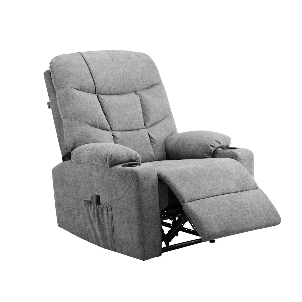 Recliner Chair Electric Massage Chairs Heated Polyester Grey - Image 8