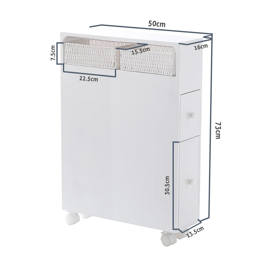 Removable Bathroom Side Cabinet Toilet Caddy with Storage Drawers- White - Image 10