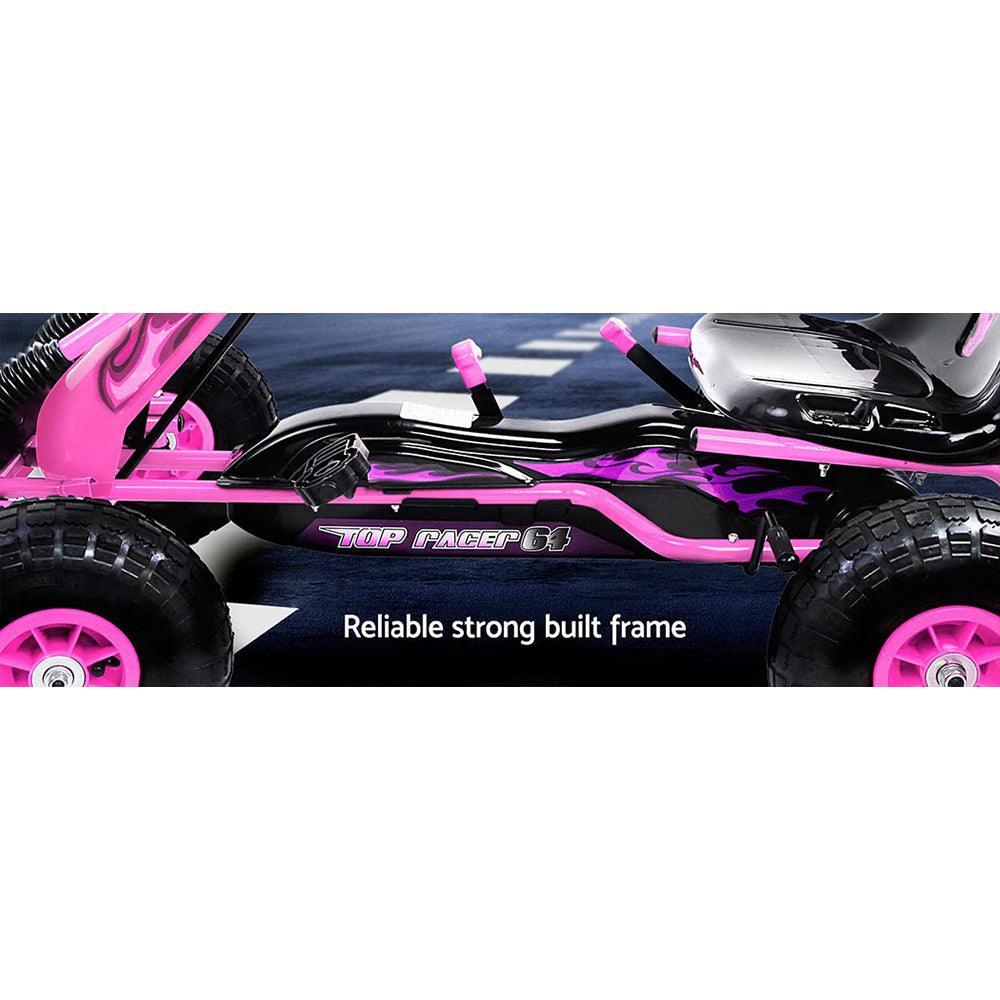 Kids Pedal Go Kart Ride On Toys Racing Car Rubber Tyre Pink - Image 3