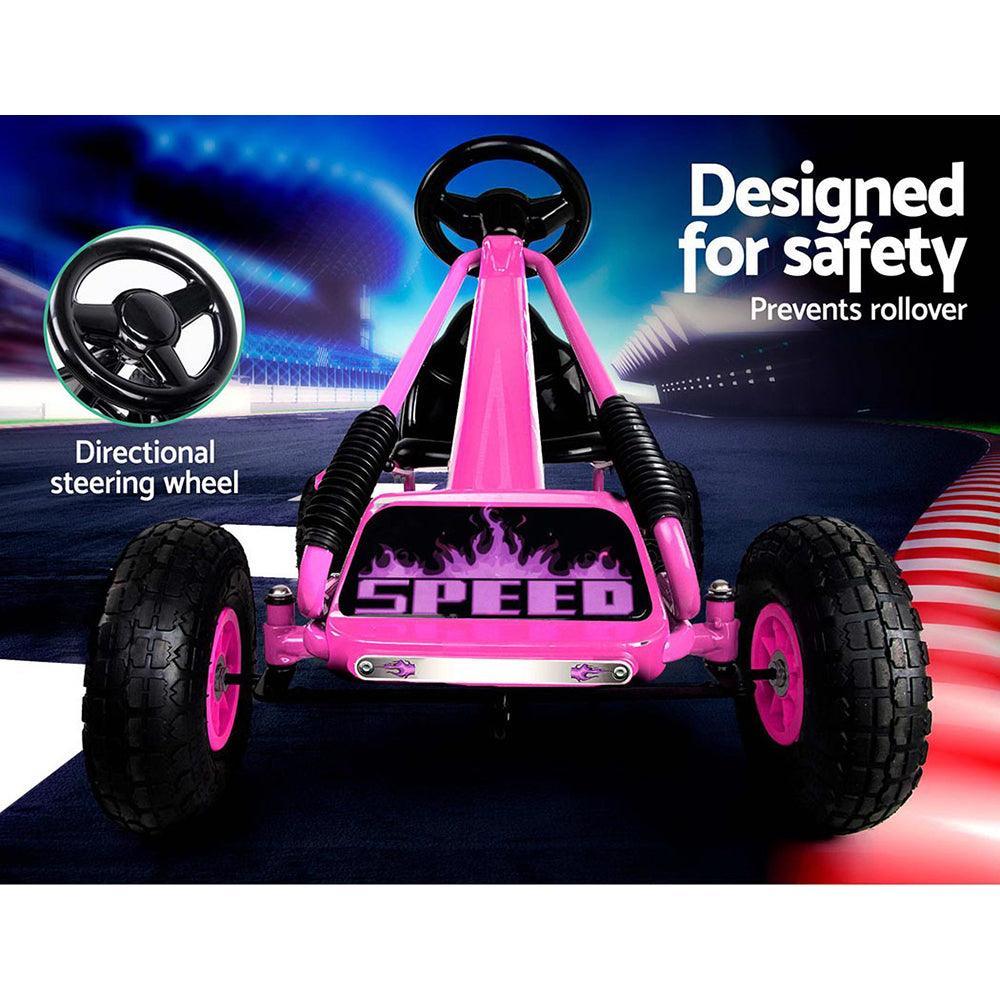 Kids Pedal Go Kart Ride On Toys Racing Car Rubber Tyre Pink - Image 4