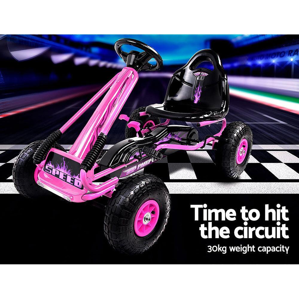 Kids Pedal Go Kart Ride On Toys Racing Car Rubber Tyre Pink - Image 6
