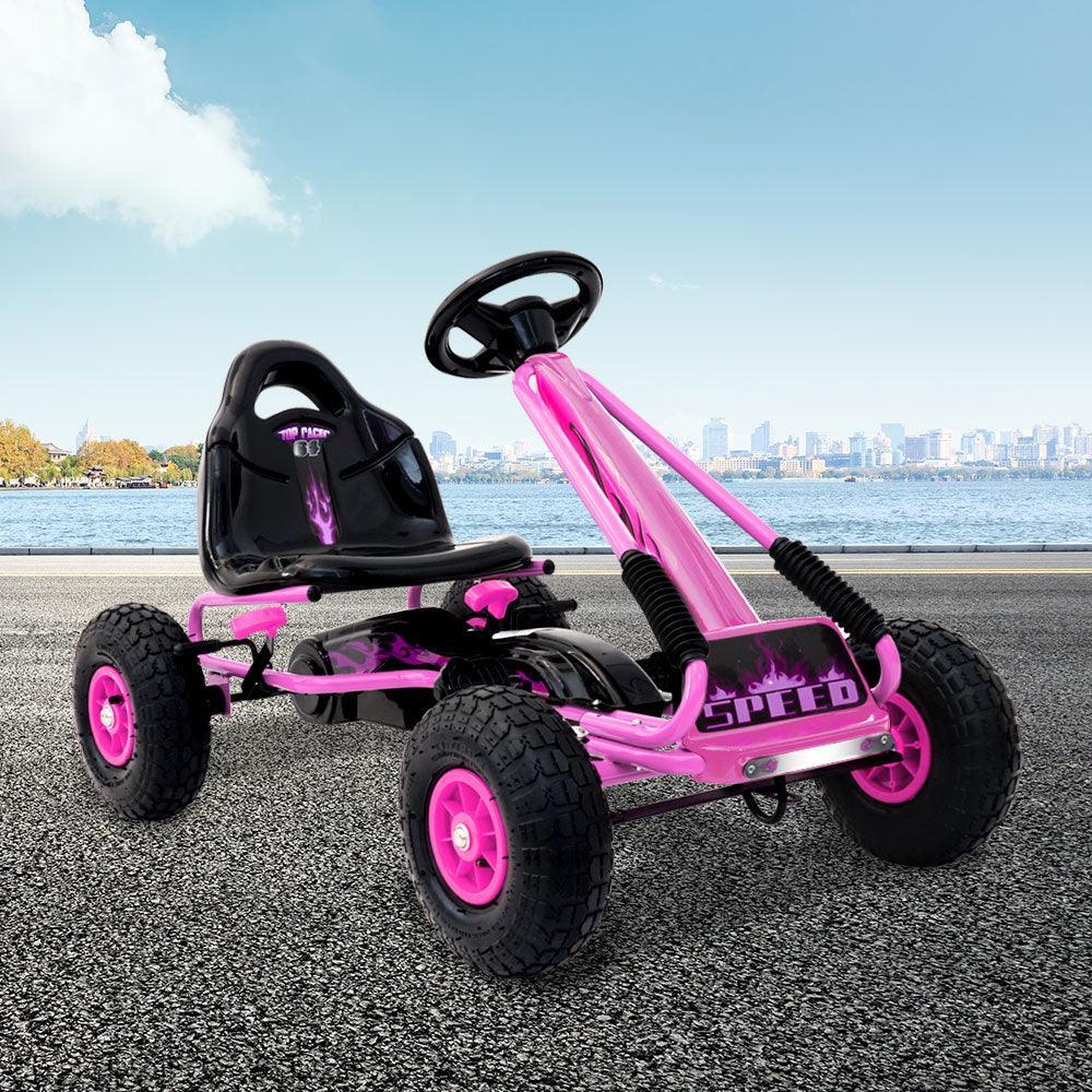 Kids Pedal Go Kart Ride On Toys Racing Car Rubber Tyre Pink - Image 7