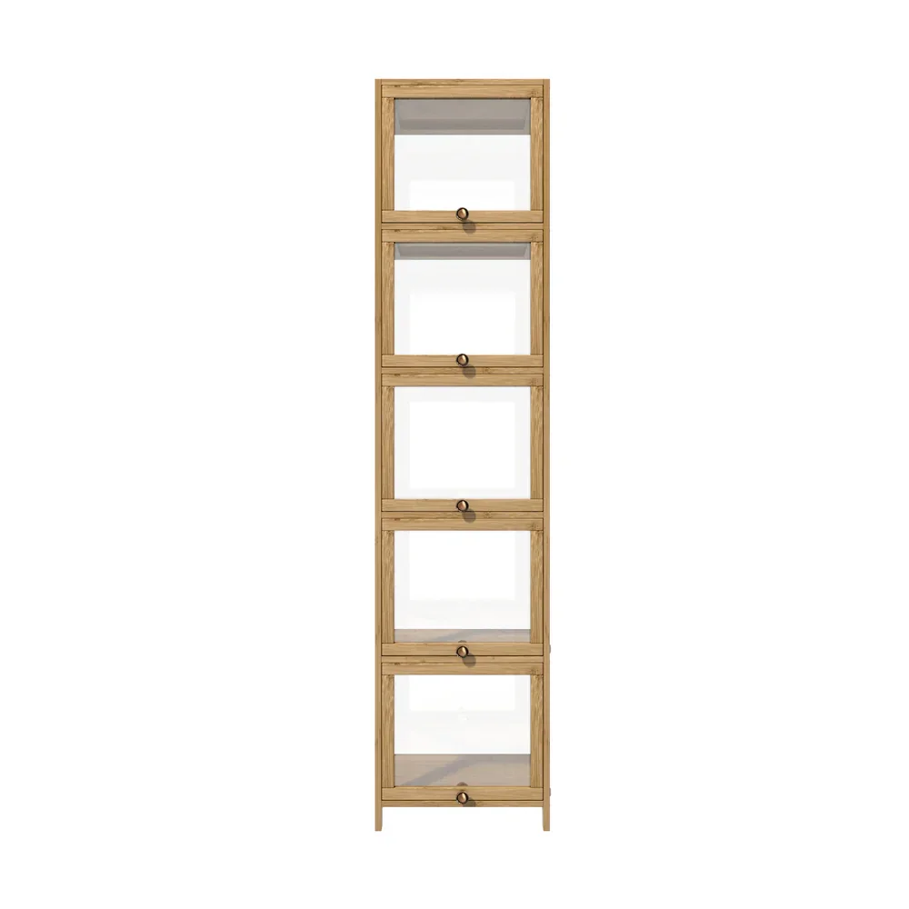 Display Cabinet Slim 5-Tier Shelves Clear Oak - Image 5