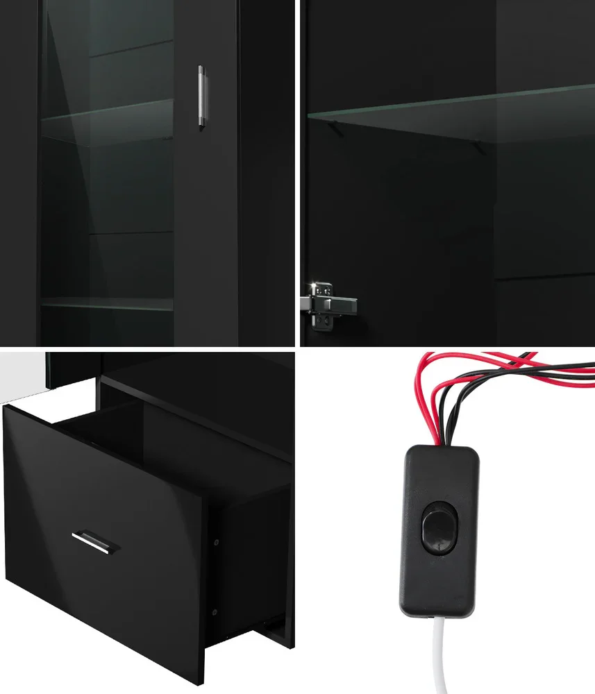 Buffet Sideboard LED High Gloss Glass Door Black - Image 8