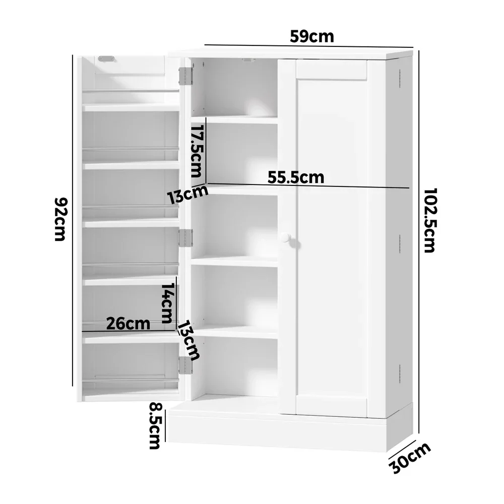 Buffet Sideboard Cabinet 2 Doors Cupboard Pantry Kitchen Storage White - Image 2
